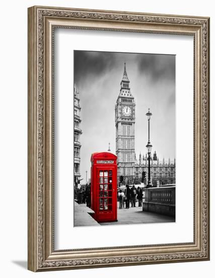 Red Telephone Booth and Big Ben in London, England, the Uk. People Walking in Rush. the Symbols of-Michal Bednarek-Framed Photographic Print