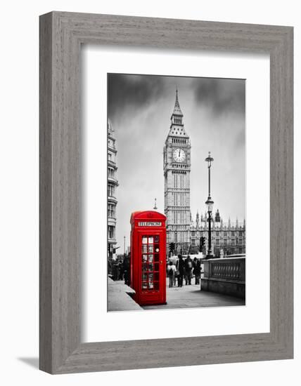 Red Telephone Booth and Big Ben in London, England, the Uk. People Walking in Rush. the Symbols of-Michal Bednarek-Framed Photographic Print