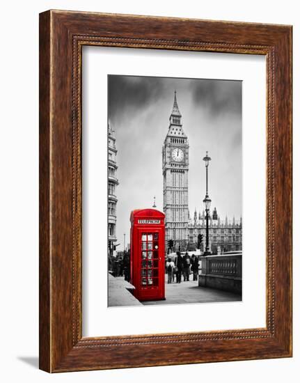 Red Telephone Booth and Big Ben in London, England, the Uk. People Walking in Rush. the Symbols of-Michal Bednarek-Framed Photographic Print