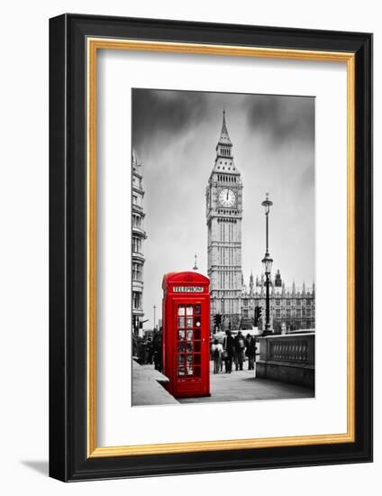 Red Telephone Booth and Big Ben in London, England, the Uk. People Walking in Rush. the Symbols of-Michal Bednarek-Framed Photographic Print