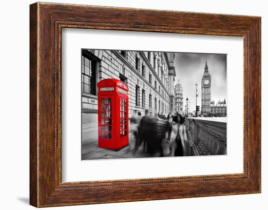 Red Telephone Booth and Big Ben in London, England, the Uk. People Walking in Rush. the Symbols of-Michal Bednarek-Framed Photographic Print