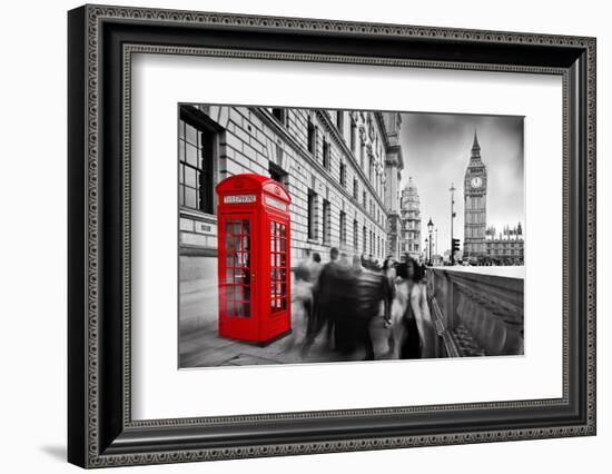 Red Telephone Booth and Big Ben in London, England, the Uk. People Walking in Rush. the Symbols of-Michal Bednarek-Framed Photographic Print