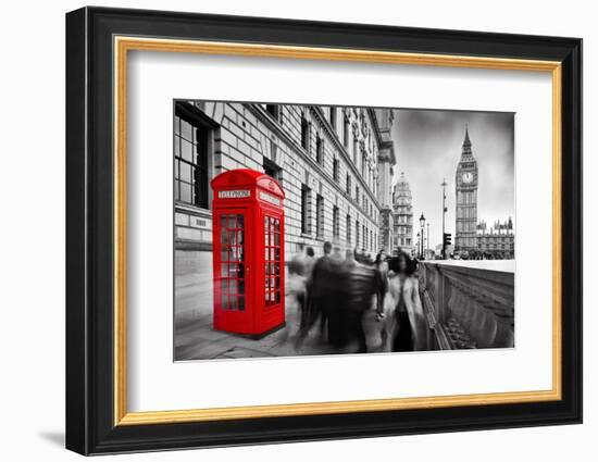 Red Telephone Booth and Big Ben in London, England, the Uk. People Walking in Rush. the Symbols of-Michal Bednarek-Framed Photographic Print