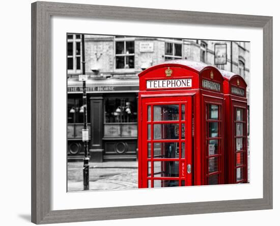 Red Telephone Booths - London - UK - England - United Kingdom - Europe - Spot Color Photography-Philippe Hugonnard-Framed Photographic Print