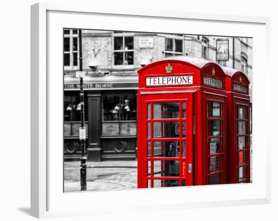 Red Telephone Booths - London - UK - England - United Kingdom - Europe - Spot Color Photography-Philippe Hugonnard-Framed Photographic Print