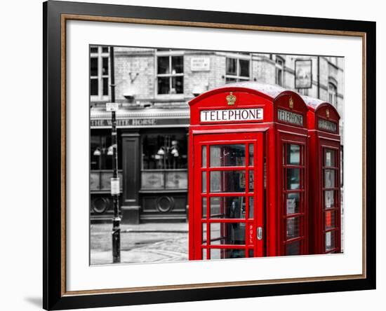 Red Telephone Booths - London - UK - England - United Kingdom - Europe - Spot Color Photography-Philippe Hugonnard-Framed Photographic Print