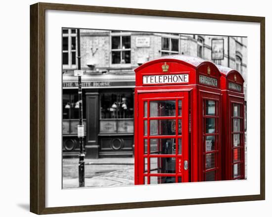 Red Telephone Booths - London - UK - England - United Kingdom - Europe - Spot Color Photography-Philippe Hugonnard-Framed Photographic Print