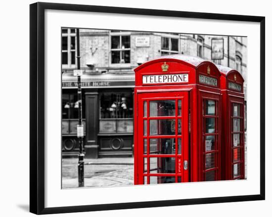 Red Telephone Booths - London - UK - England - United Kingdom - Europe - Spot Color Photography-Philippe Hugonnard-Framed Photographic Print