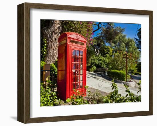 Red Telephone Box, Alameda Gardens, Gibraltar, Europe-Giles Bracher-Framed Photographic Print