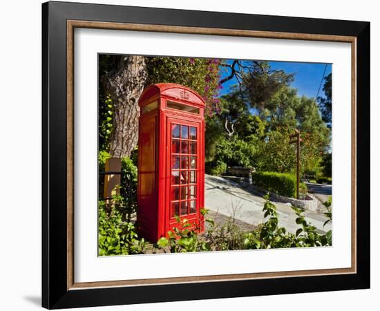 Red Telephone Box, Alameda Gardens, Gibraltar, Europe-Giles Bracher-Framed Photographic Print