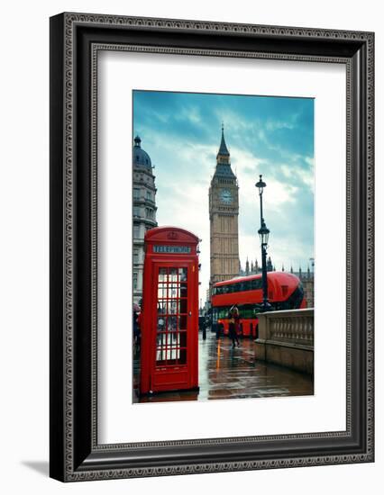 Red Telephone Box and Big Ben in Westminster in London.-Songquan Deng-Framed Photographic Print