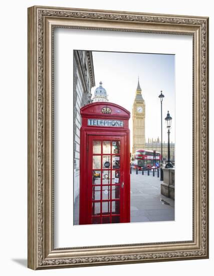 Red telephone box & Big Ben, Houses of Parliament, London, England, UK-Jon Arnold-Framed Photographic Print