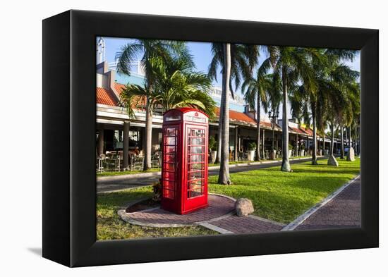 Red Telephone Box in Downtown Oranjestad, Capital of Aruba, ABC Islands, Netherlands Antilles-Michael Runkel-Framed Premier Image Canvas