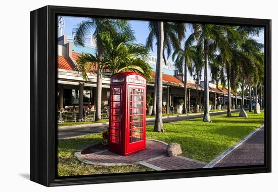 Red Telephone Box in Downtown Oranjestad, Capital of Aruba, ABC Islands, Netherlands Antilles-Michael Runkel-Framed Premier Image Canvas