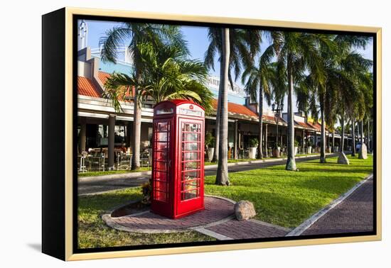 Red Telephone Box in Downtown Oranjestad, Capital of Aruba, ABC Islands, Netherlands Antilles-Michael Runkel-Framed Premier Image Canvas