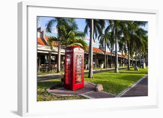 Red Telephone Box in Downtown Oranjestad, Capital of Aruba, ABC Islands, Netherlands Antilles-Michael Runkel-Framed Photographic Print