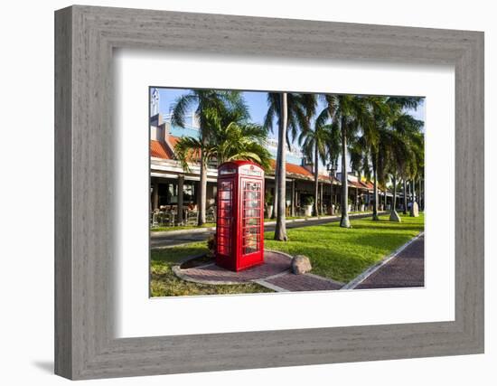 Red Telephone Box in Downtown Oranjestad, Capital of Aruba, ABC Islands, Netherlands Antilles-Michael Runkel-Framed Photographic Print