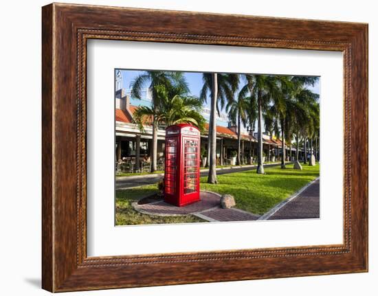 Red Telephone Box in Downtown Oranjestad, Capital of Aruba, ABC Islands, Netherlands Antilles-Michael Runkel-Framed Photographic Print