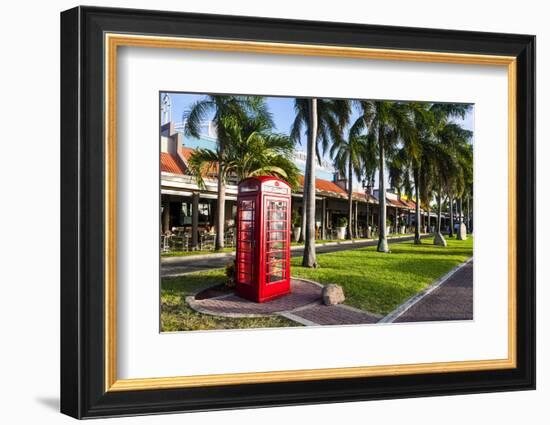 Red Telephone Box in Downtown Oranjestad, Capital of Aruba, ABC Islands, Netherlands Antilles-Michael Runkel-Framed Photographic Print