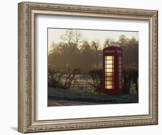 Red Telephone Box on a Frosty Morning, Snelston, Hartington, Derbyshire, England, UK-Pearl Bucknall-Framed Photographic Print