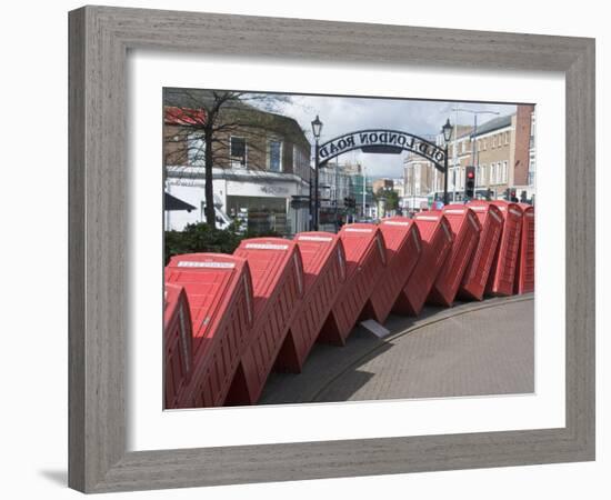 Red Telephone Box Sculpture Out of Order by David Mach. Kingston Upon Thames, Surrey-Hazel Stuart-Framed Photographic Print