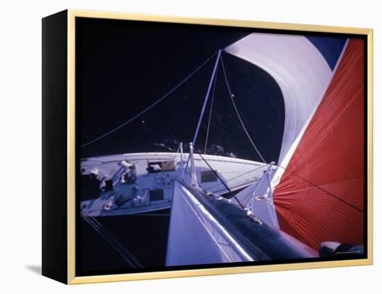 Red Topped Spinnaker Bellying Out from Nefertiti's Towering Mast During America's Cup Trials-George Silk-Framed Premier Image Canvas