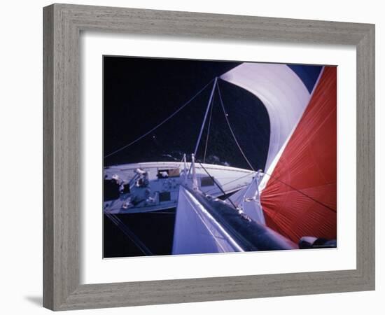 Red Topped Spinnaker Bellying Out from Nefertiti's Towering Mast During America's Cup Trials-George Silk-Framed Photographic Print