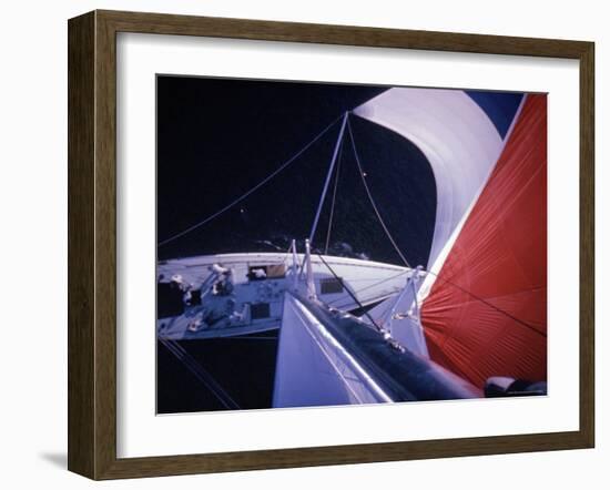Red Topped Spinnaker Bellying Out from Nefertiti's Towering Mast During America's Cup Trials-George Silk-Framed Photographic Print