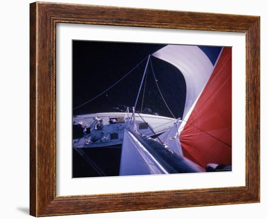 Red Topped Spinnaker Bellying Out from Nefertiti's Towering Mast During America's Cup Trials-George Silk-Framed Photographic Print