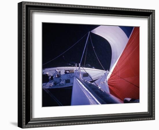 Red Topped Spinnaker Bellying Out from Nefertiti's Towering Mast During America's Cup Trials-George Silk-Framed Photographic Print