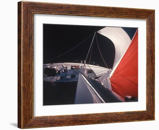 Red Topped Spinnaker Bellying Out from Nefertiti's Towering Mast During America's Cup Trials-George Silk-Framed Photographic Print