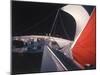 Red Topped Spinnaker Bellying Out from Nefertiti's Towering Mast During America's Cup Trials-George Silk-Mounted Photographic Print