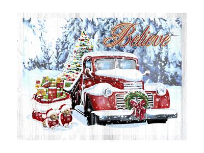 'Red Truck Christmas' Giclee Print - Old Red Truck | Art.com