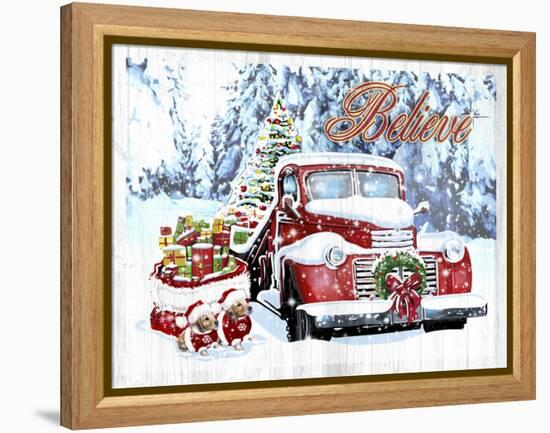 Red Truck Christmas-Old Red Truck-Framed Premier Image Canvas