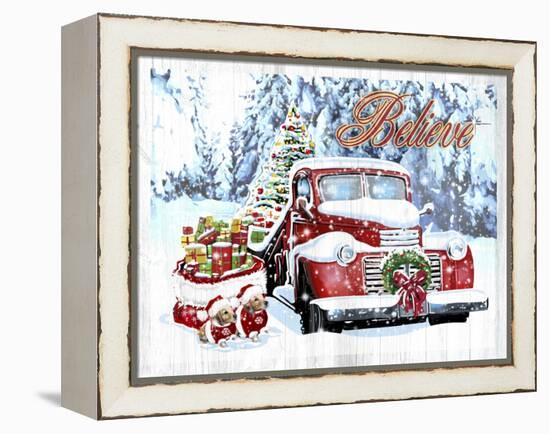 Red Truck Christmas-Old Red Truck-Framed Premier Image Canvas