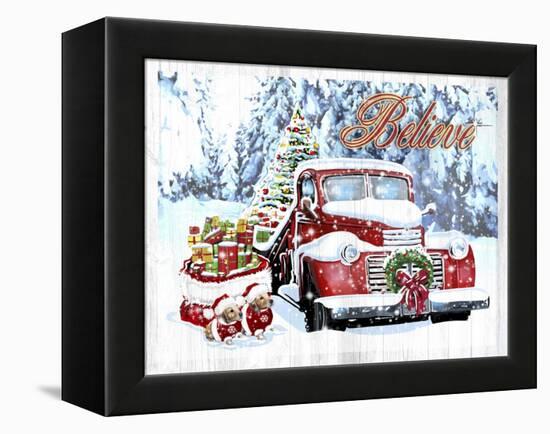 Red Truck Christmas-Old Red Truck-Framed Premier Image Canvas