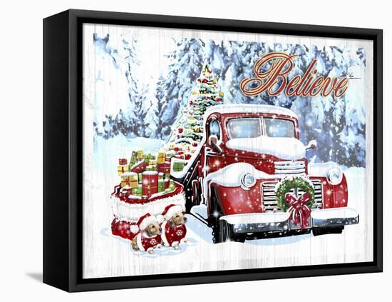Red Truck Christmas-Old Red Truck-Framed Premier Image Canvas