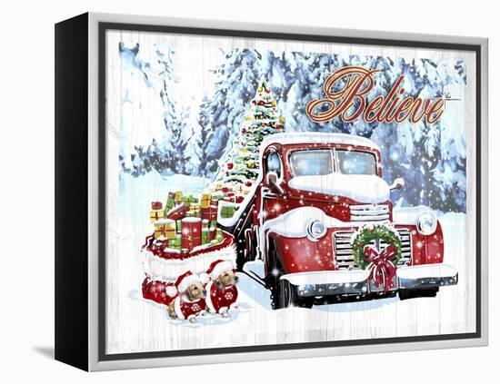 Red Truck Christmas-Old Red Truck-Framed Premier Image Canvas