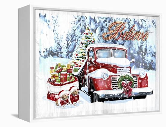 Red Truck Christmas-Old Red Truck-Framed Premier Image Canvas