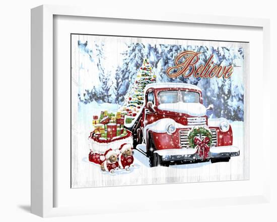 Red Truck Christmas-Old Red Truck-Framed Giclee Print