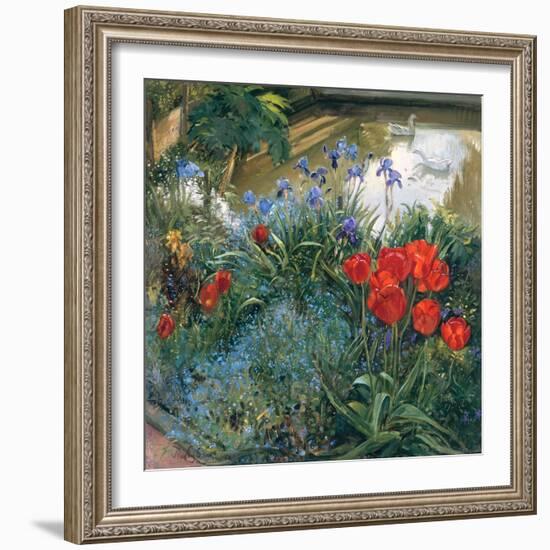 Red Tulips and Geese-Timothy Easton-Framed Giclee Print