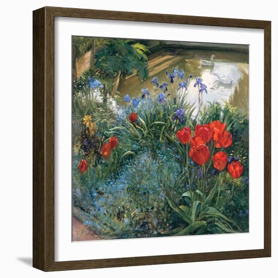 Red Tulips and Geese-Timothy Easton-Framed Giclee Print