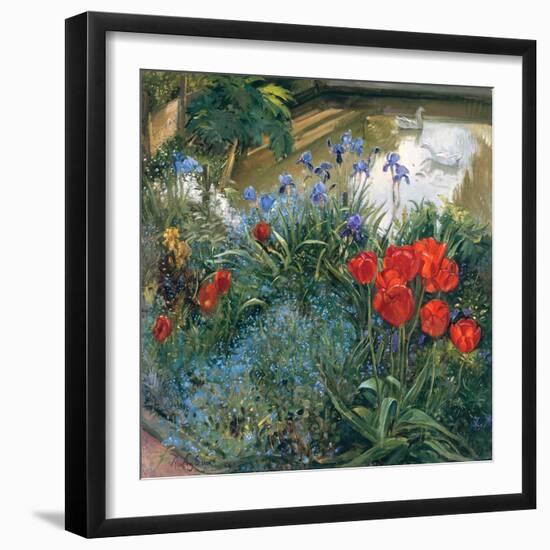 Red Tulips and Geese-Timothy Easton-Framed Giclee Print