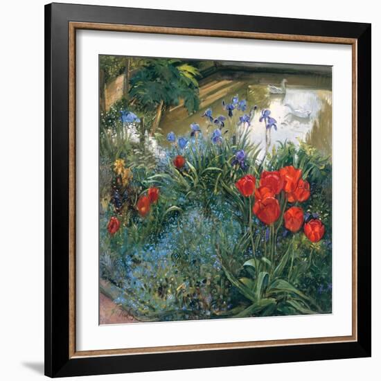 Red Tulips and Geese-Timothy Easton-Framed Giclee Print