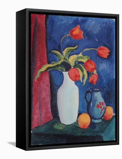 Red Tulips in White Vase, 1912-August Macke-Framed Premier Image Canvas