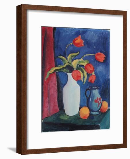 Red Tulips in White Vase, 1912-August Macke-Framed Giclee Print