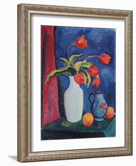 Red Tulips in White Vase, 1912-August Macke-Framed Giclee Print