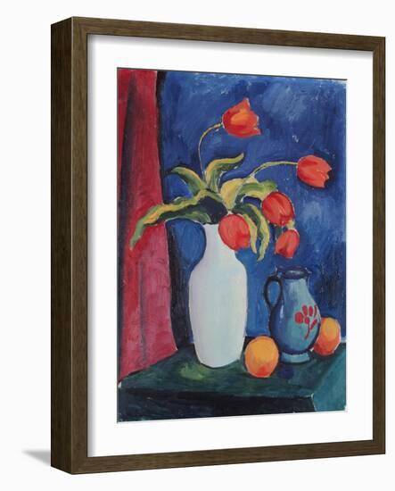 Red Tulips in White Vase, 1912-August Macke-Framed Giclee Print