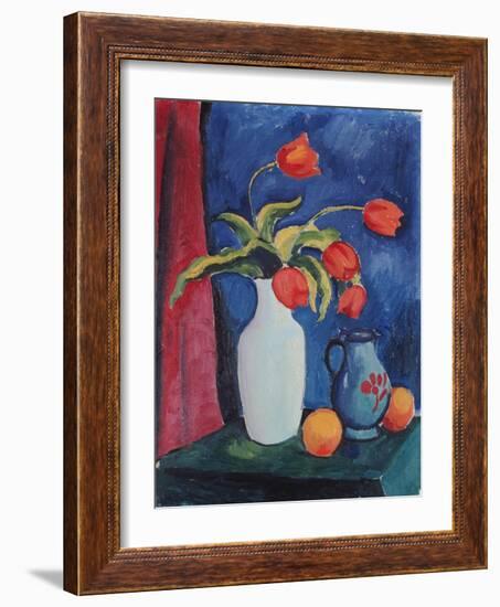 Red Tulips in White Vase, 1912-August Macke-Framed Giclee Print