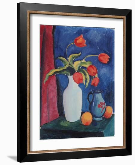 Red Tulips in White Vase, 1912-August Macke-Framed Giclee Print